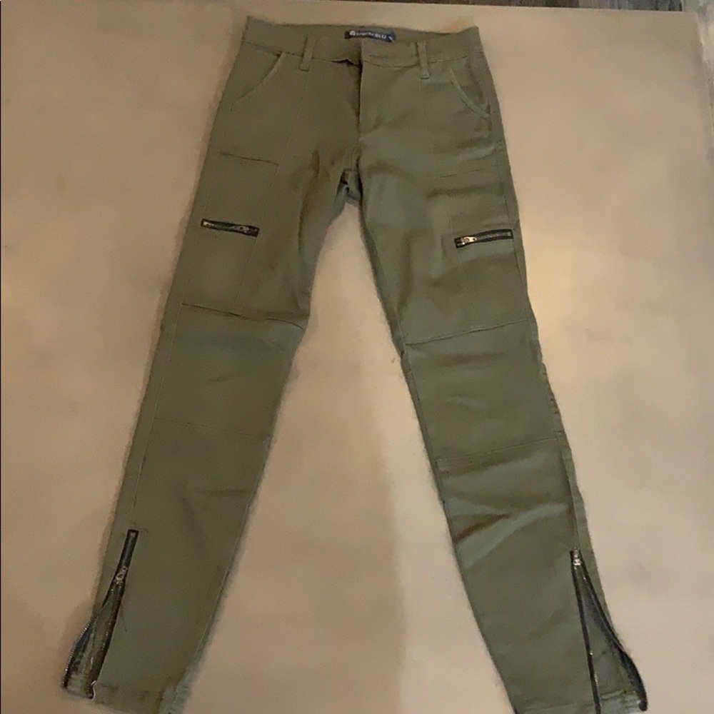 Army green pants with zippers